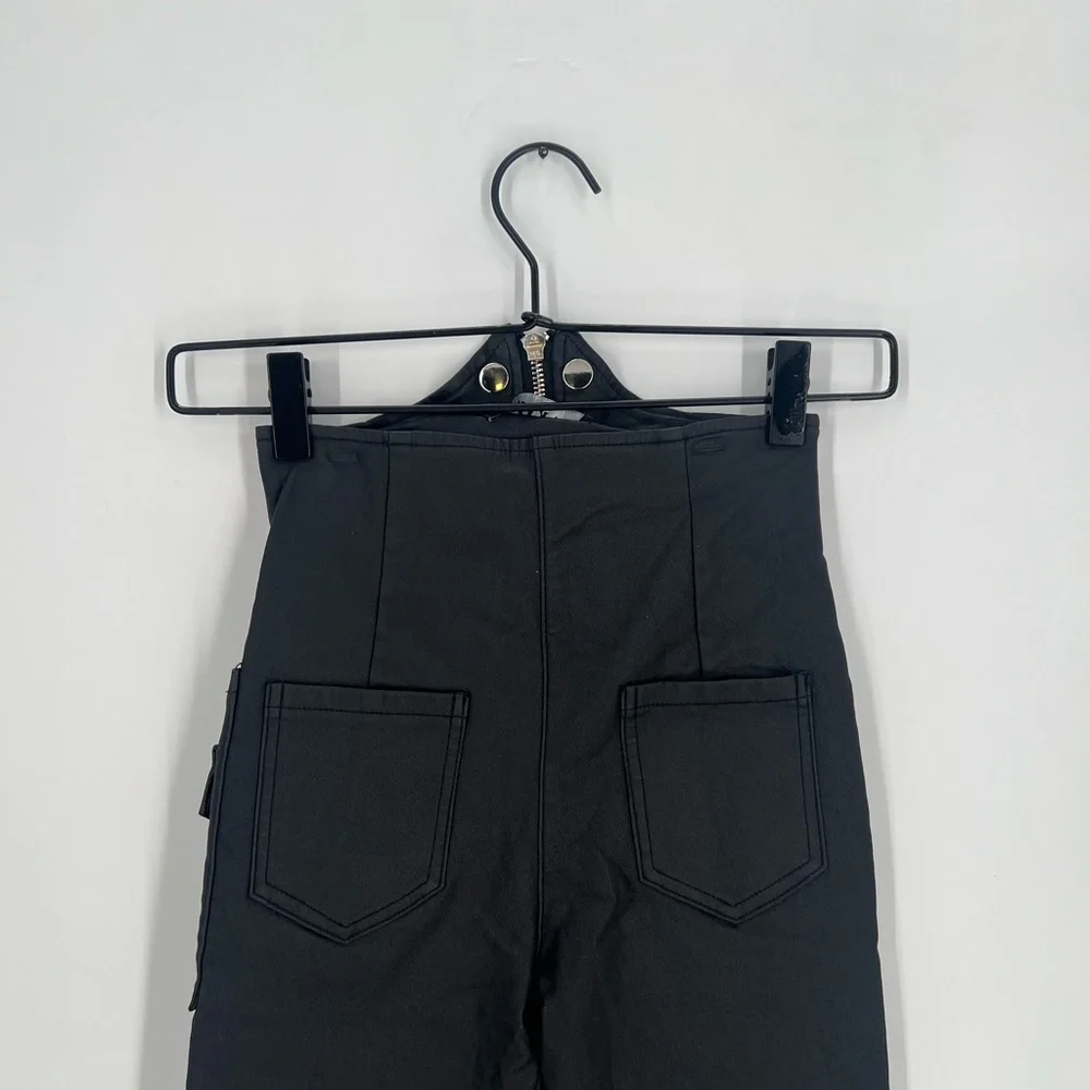 Akira Black Moto Coated Front Zip High Waisted Zip Detail Cargo Pants - Picture 6 of 7